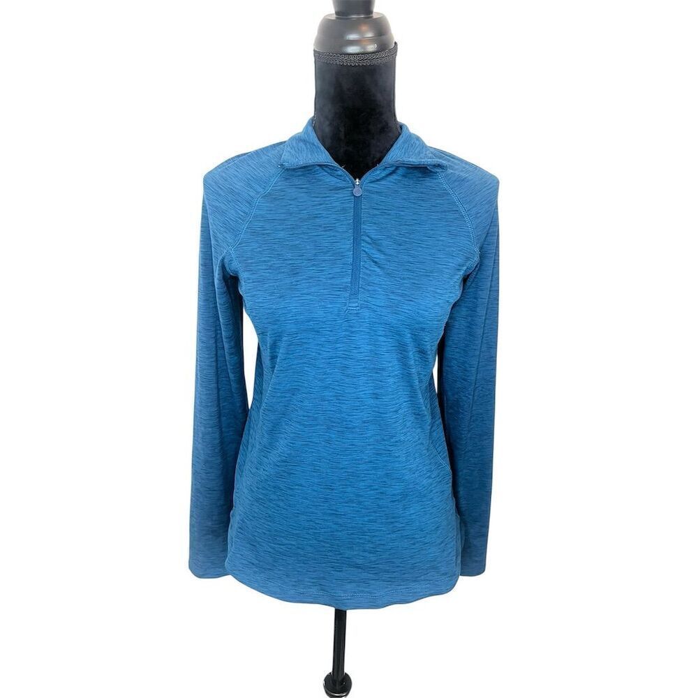 Apana Women's Blue Heathered 1/4 Zip Long Sleeve Athletic Pullover Womens Size M